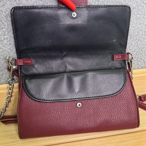 Nine West Wallet Purse Red Leather Crossbody Clutch Snap Closure Shoulder Bag - Picture 11 of 12